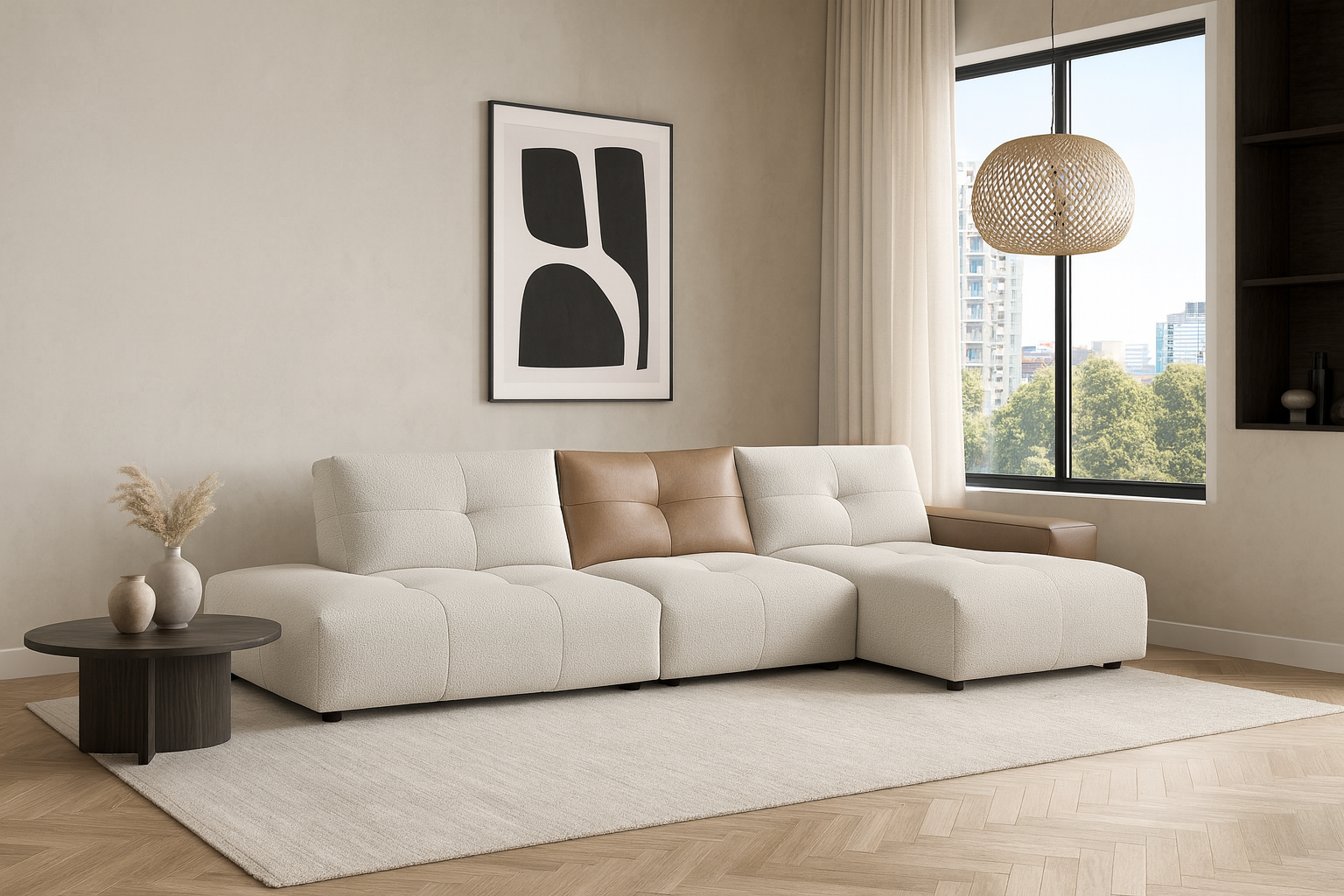 Magic Sofa Leder Cognac - Stof Oasis 01 Natural | Chaise Links