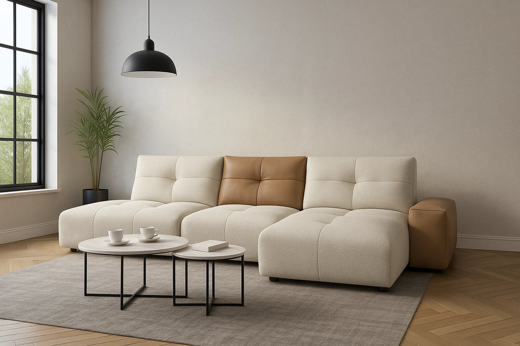 Magic Sofa Leder Cognac - Stof Oasis 01 Natural | Chaise Links