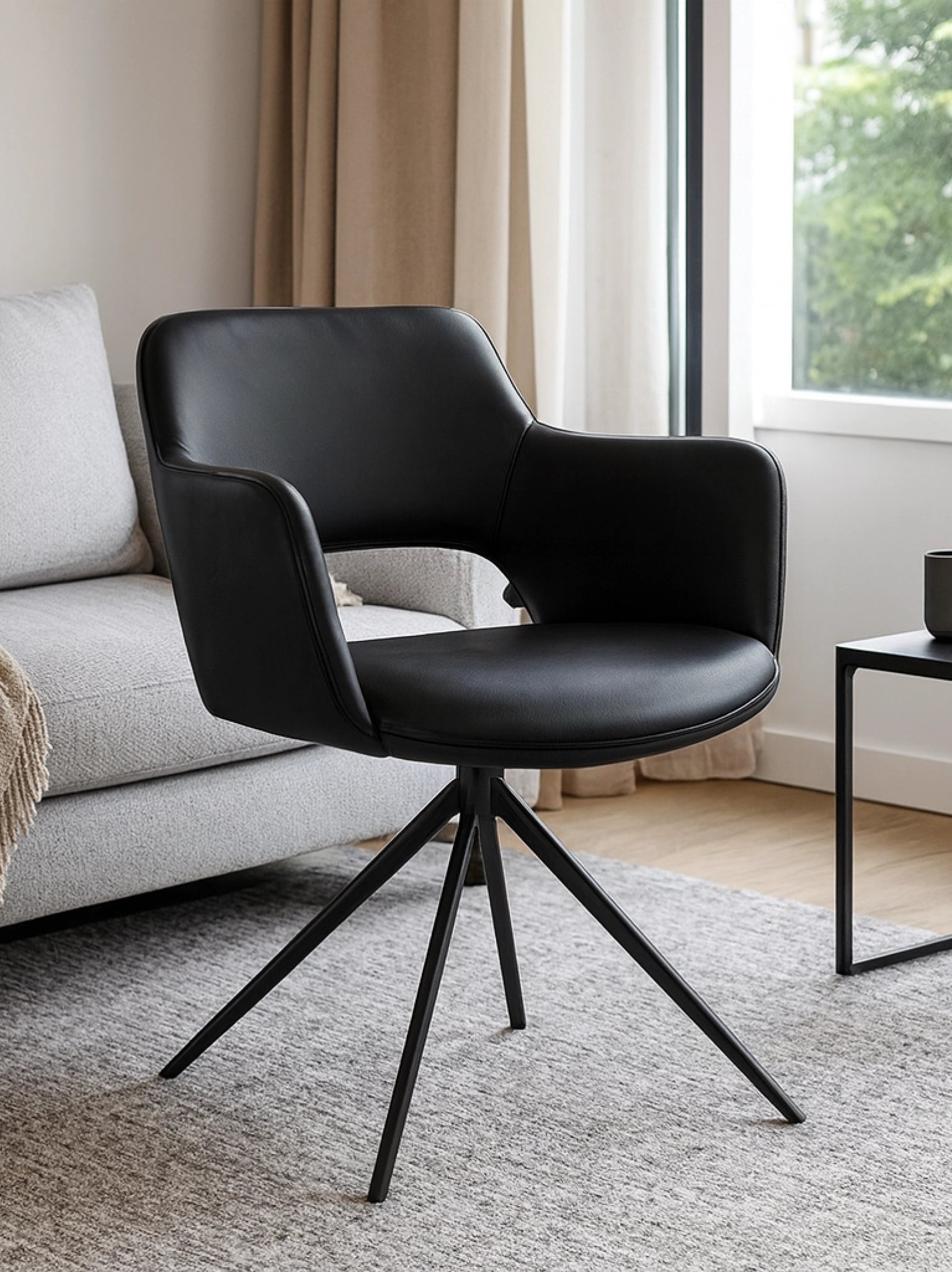 Lederen eetkamerstoel Julien zwart