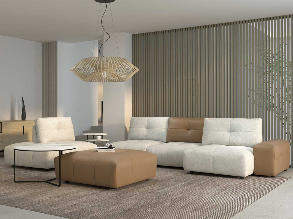 Magic Sofa Leder Cognac + Oasis 01 Natural | Rechtse Hoek