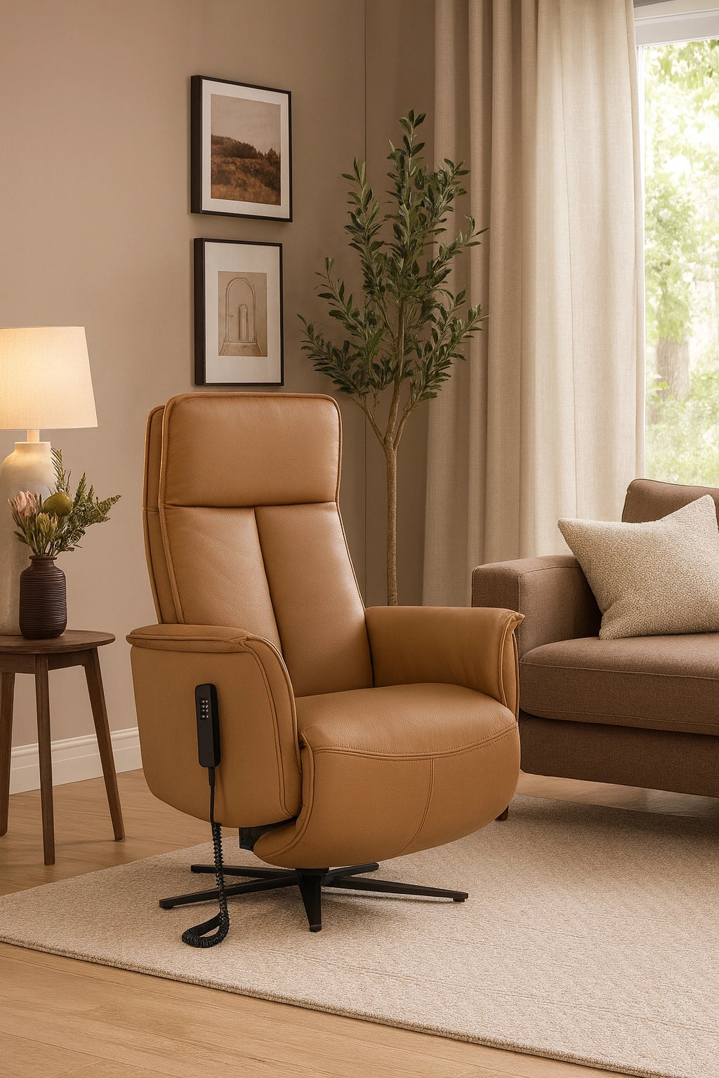 Leder relaxzetel pandora cognac met liftfunctie