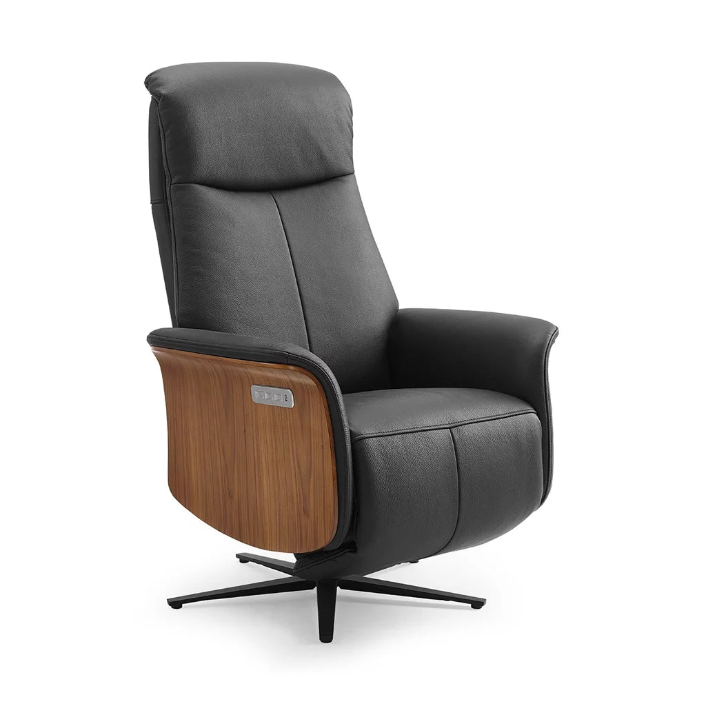 Relaxzetel Poseidon black leder - walnut
